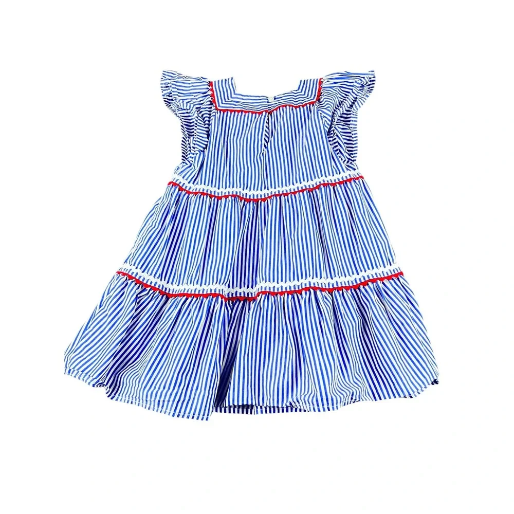 Crewcuts Blue White Stripe Tiered Ruffle Dress Girls Size‎ 6